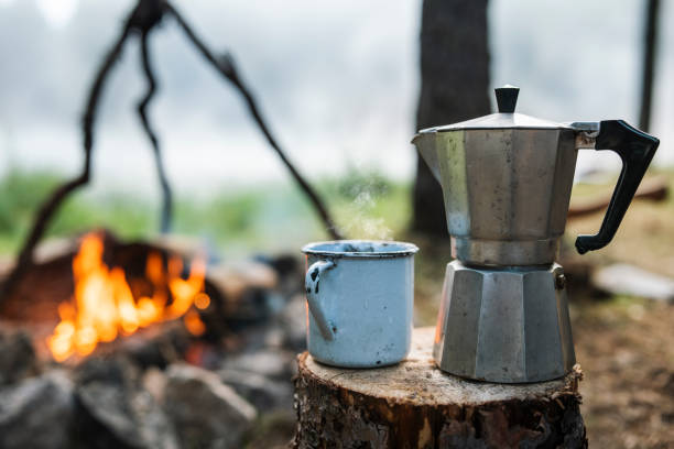 Coffee on a beautiful morning on camping.