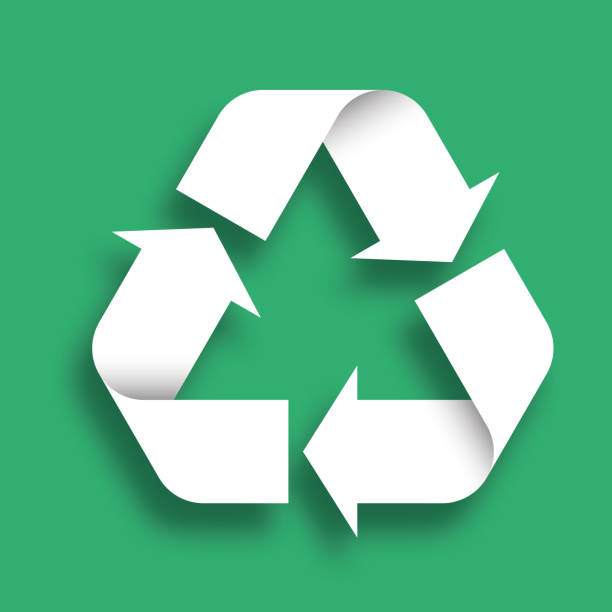 illustrazioni stock, clip art, cartoni animati e icone di tendenza di simbolo di riciclaggio universale bianco 3d - simbolo-del-riciclaggio