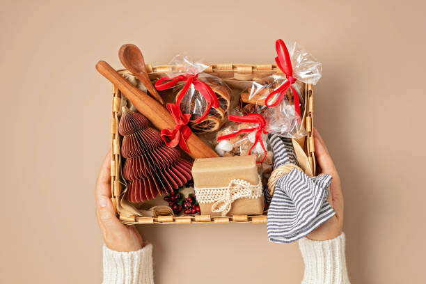 istock Refined Christmas gift box for culinary enthusiats with spices and kitchen utensils. Corporate or personal present for cooking lovers, foodies and gourmands. 1689673294