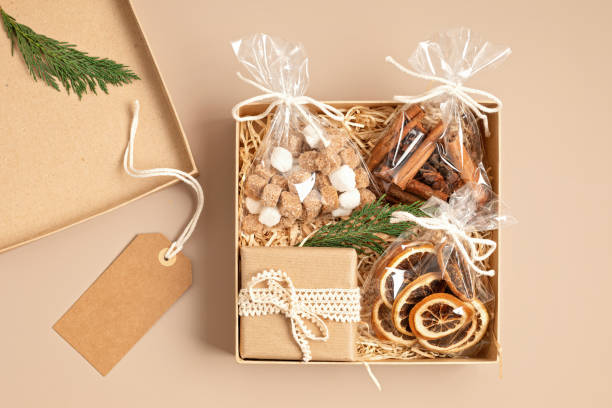 istock Refined Christmas gift box for culinary enthusiats with spices and kitchen utensils. Corporate or personal present for cooking lovers, foodies and gourmands. 1689673295