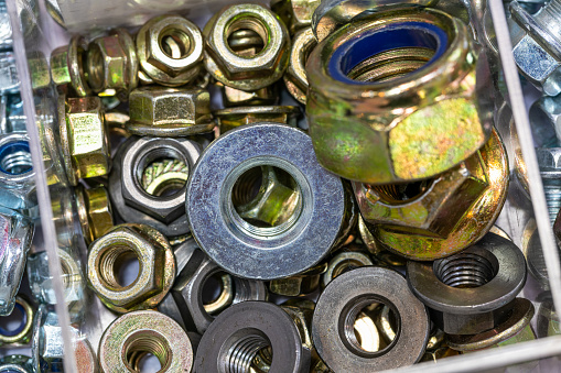 Close up photo of bolts and nuts