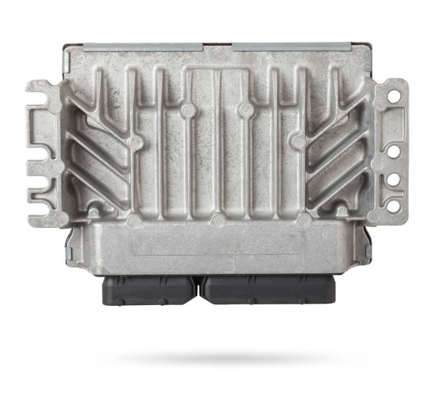 istock Plastic car engine control unit with metal elements on a white isolated background is the connecting center of various subsystems, units and assemblies. Monitoring the state of the moment. Spare part 1689703461