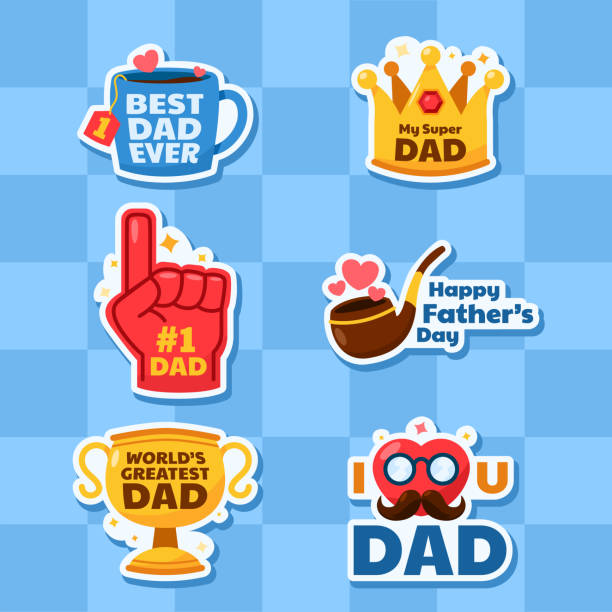 Stickers Of Fathers Day Greeting Father's day greetings message vector sicker design. fathers day stock illustrations