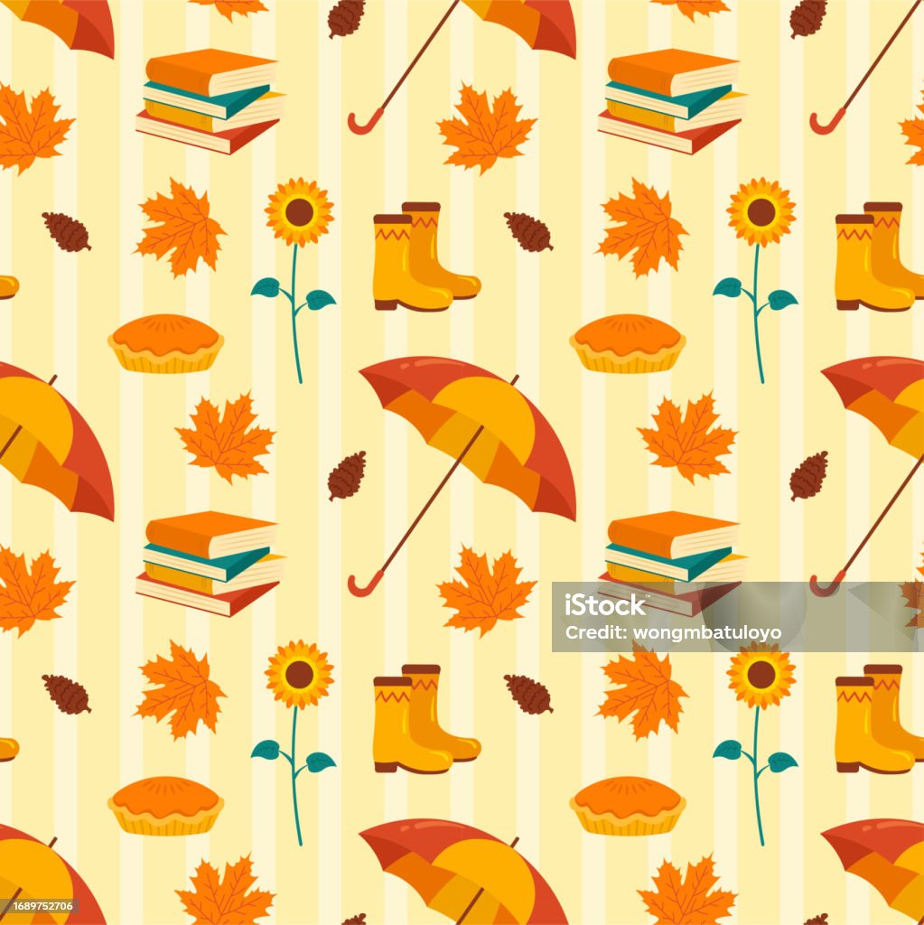 Cartoon Pattern Fall Background Autumn Season Seamless Pattern Design With Fall Elements In Template ...
