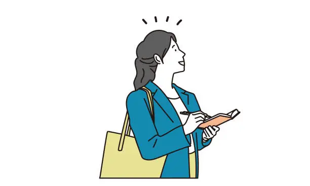 Vector illustration of Asian business woman checking schedule