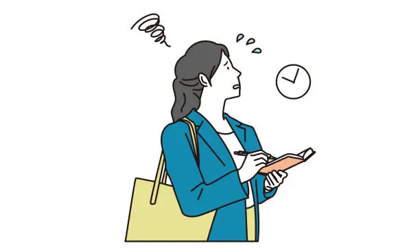 Vector illustration of Asian business woman who is not on time