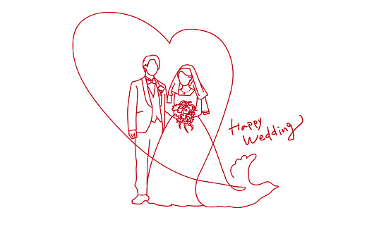 Simple line drawing of bride and groom