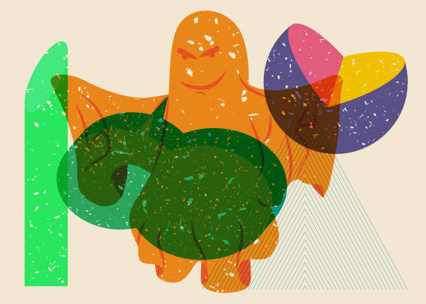 istock Risograph Halloween Ghost with Speech Bubble and geometric shapes. Holiday in trendy riso graph design. Spooky paranormal entity with abstract print texture style. 1689882192