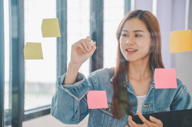 istock Web designers creating planning and analyzing with Colorful sticky notes on the office board.web design concept 1689933582