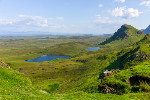 Overlooking the pond and hills at Quiraing, Isle of Skye, Scotland.