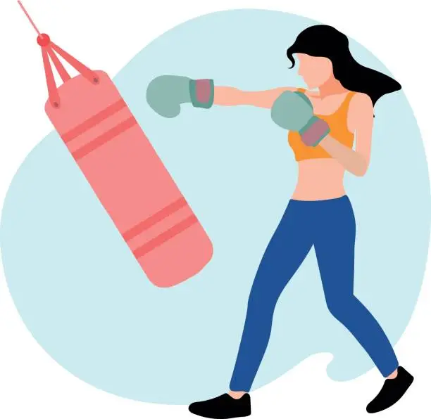 Vector illustration of The girl is practicing boxing.