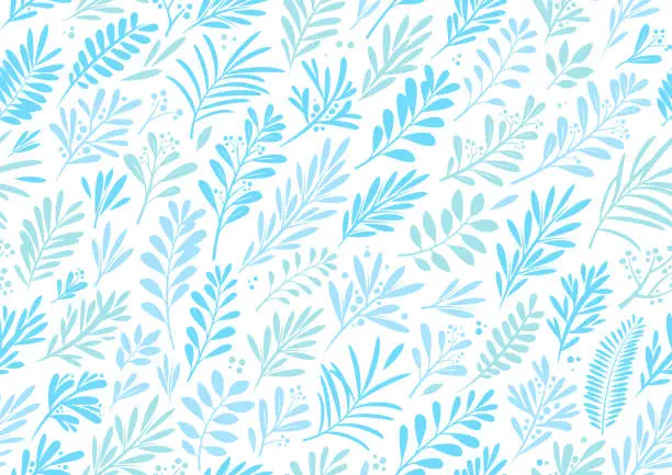 Vector illustration of Seamless blue Christmas plants background wallpaper