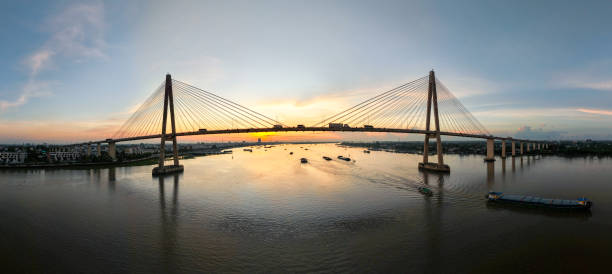 istock Panoramic photo of Rach Mieu cable-stayed bridge, Tien Giang province 1690016355