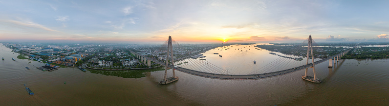 Panoramic photo of Rach Mieu cable-stayed bridge, Tien Giang province