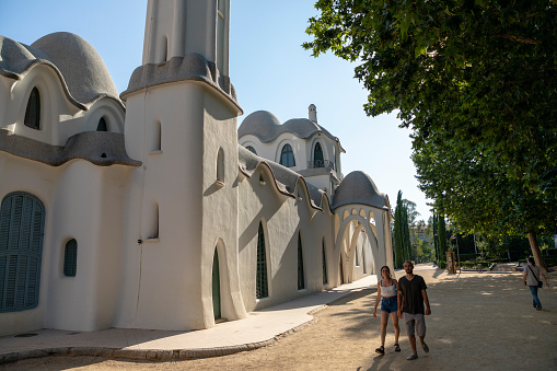 Terrassa, Catalonia, Spain - June 25, 2023: Masia Freixa. This modernist building located in the park of Sant Jordi, was originally designed and built in 1896, by Lluís Muncunill i Parellada