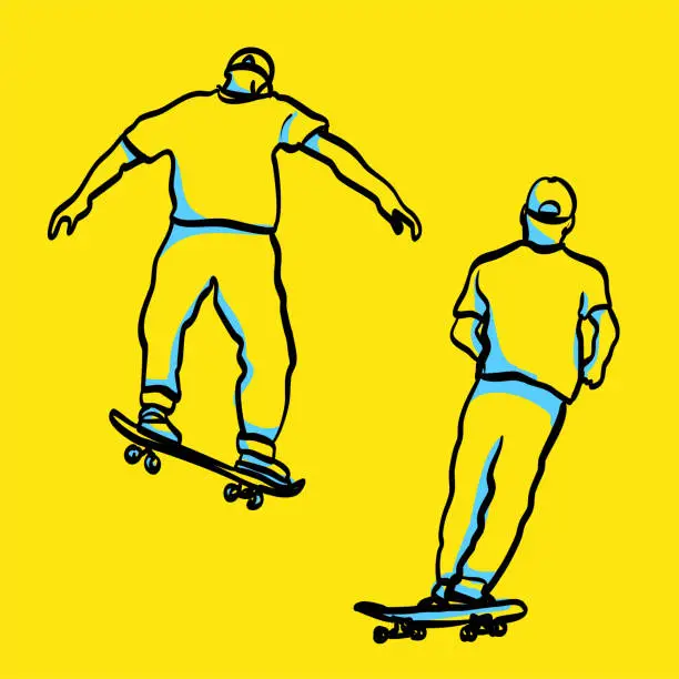 Vector illustration of Teenage Guy Stakeboard Yellow Background