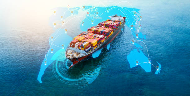 istock AI Cargo ship technology. Global Logistics international delivery concept, World map with ship transportation and supply chain network distribution container Ship running for export import to customs ocean 1690074413