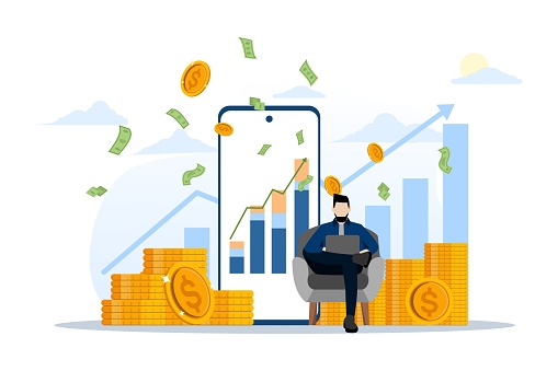 Passive income concept. Investors save money, budget planning and financial freedom. This design can be used for websites, landing pages, UI, mobile apps, posters, banners. flat vector illustration.