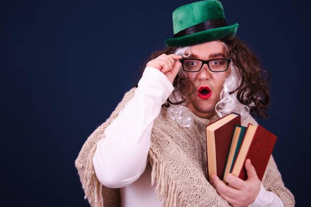 istock Funny drag queen and new knowledge. Blue background. 1690087845
