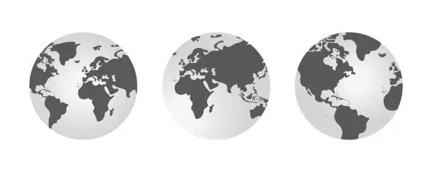 Vector illustration of Earth globe with black and white color vector illustration set. world globe. World map in globe shape. Earth globes Flat style.