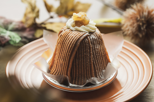 mont blanc cake. chestnut cream cake, taste of autumn