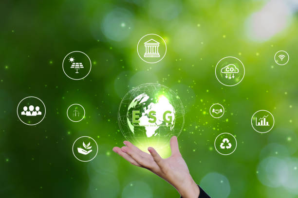 istock Hand holding ESG environment concept, using renewable energy that is good for the planet The world's most sustainable environmentally friendly technology on a green blurred background 1690095824
