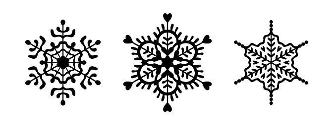 Cute black snowflakes collection. Winter and Christmas concept design. Vector illustration.