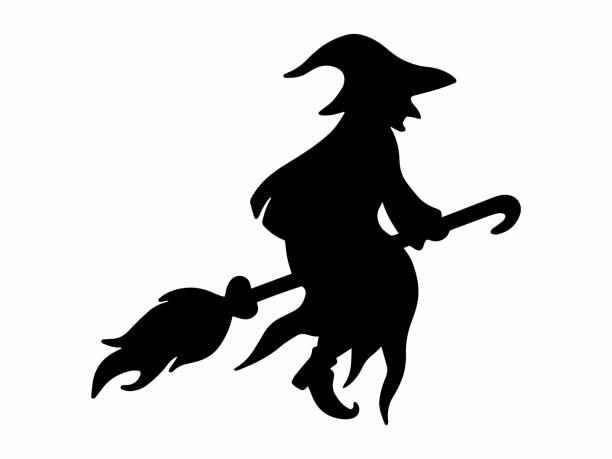 istock Scary Witch Halloween Silhouette Illustration. Horror Halloween Witch Line Art. Spooky Witch Halloween Black and White. Witch Illustration for Halloween Decoration 1690132730