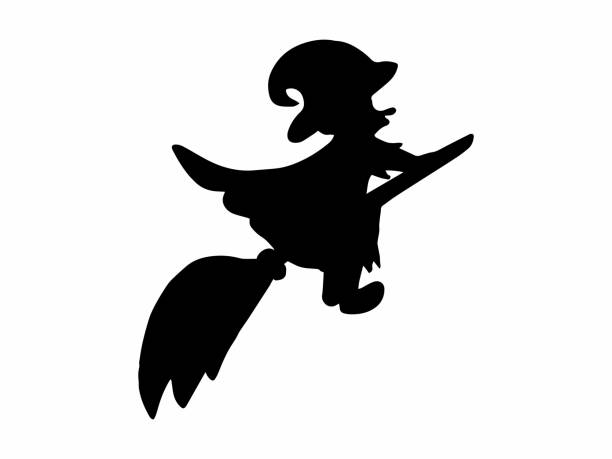 istock Scary Witch Halloween Silhouette Illustration. Horror Halloween Witch Line Art. Spooky Witch Halloween Black and White. Witch Illustration for Halloween Decoration 1690134331