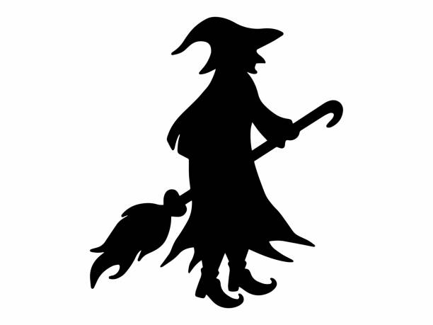 istock Scary Witch Halloween Silhouette Illustration. Horror Halloween Witch Line Art. Spooky Witch Halloween Black and White. Witch Illustration for Halloween Decoration 1690138660