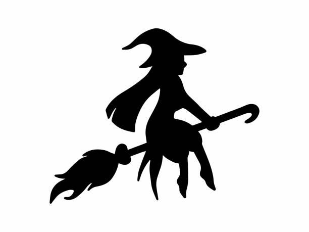 istock Scary Witch Halloween Silhouette Illustration. Horror Halloween Witch Line Art. Spooky Witch Halloween Black and White. Witch Illustration for Halloween Decoration 1690145814