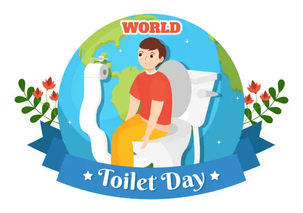 Vector illustration of World Toilet Day Vector Illustration on 19 November with Earth and Equipment for Bathroom Hygiene Awareness in Flat Cartoon Background Design