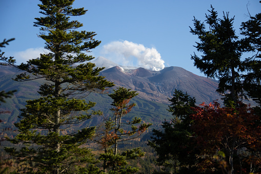 Autumn mountains and blue sky