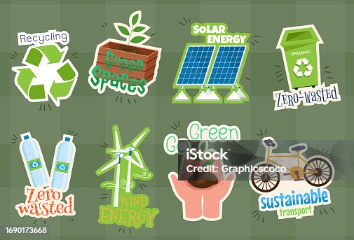 istock Green energy concept. Various stickers for environmental conservation campaigns 1690173668