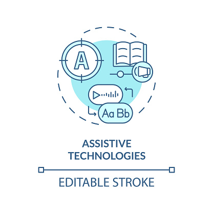 2D editable blue icon assistive technologies concept, simple isolated vector, dyslexia thin line illustration.