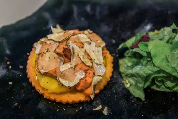 Photo of Foie gras and truffle apple tart tatin at a French restaurant in Nice, France