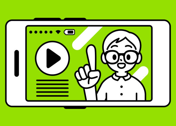 A boy with Horn-rimmed glasses, looking out of a smartphone screen at the viewer, recommending courses to the audience, minimalist style, a black and white outline Minimalist Style Characters Designs Vector Art Illustration.A boy with Horn-rimmed glasses, looking out of a smartphone screen at the viewer, recommending courses to the audience, minimalist style, a black and white outline. school-guidance-counselor stock illustrations