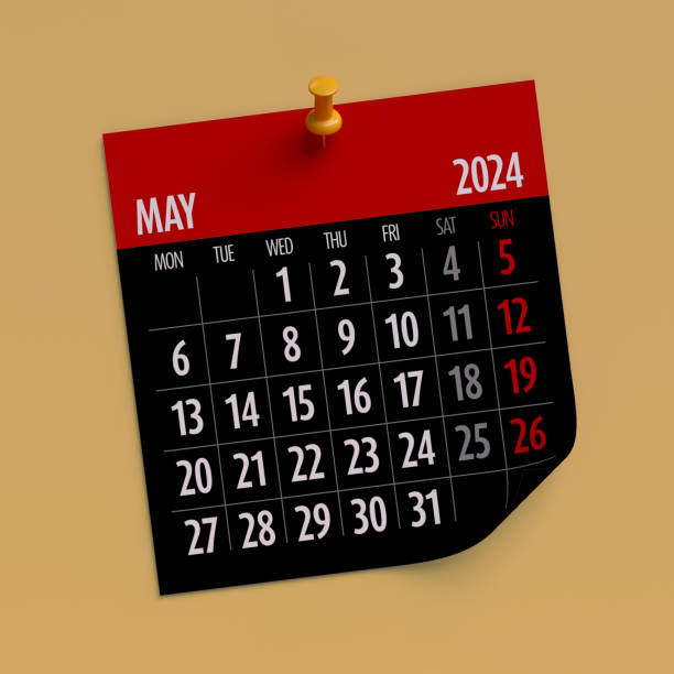 istock May 2024 - Calendar. Isolated on Orange Background. 3D Illustration 1690223642