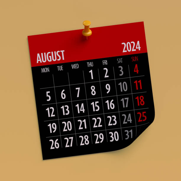 istock August 2024 - Calendar. Isolated on Orange Background. 3D Illustration 1690223645