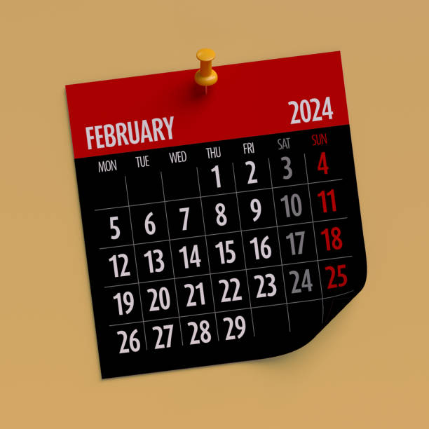 istock February 2024 - Calendar. Isolated on Orange Background. 3D Illustration 1690223651
