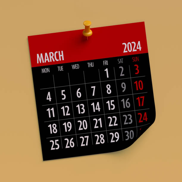 istock March 2024 - Calendar. Isolated on Orange Background. 3D Illustration 1690223655