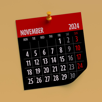 November 2024 - Calendar. Isolated on Orange Background. 3D Illustration