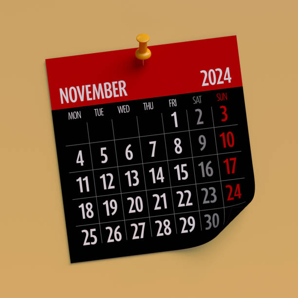 November 2024 - Calendar. Isolated on Orange Background. 3D Illustration stock photo