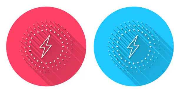 Vector illustration of Wireless charging. Round icon with long shadow on red or blue background