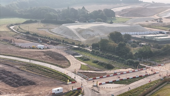 Wendover Buckinghamshire, United Kingdom – September 16, 2023: An aerial view of the HS2 Construction progress in Wendover Buckinghamshire, UK.