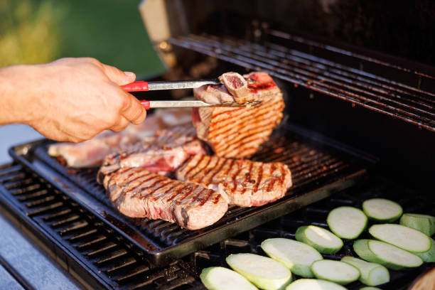 istock Stakes made on barbecue grill with sliced zucchini 1690252223