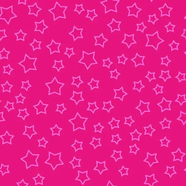 Vector illustration of Berbie pink stars on pink background. Random pattern/ Vector seamless mosaic art pattern.