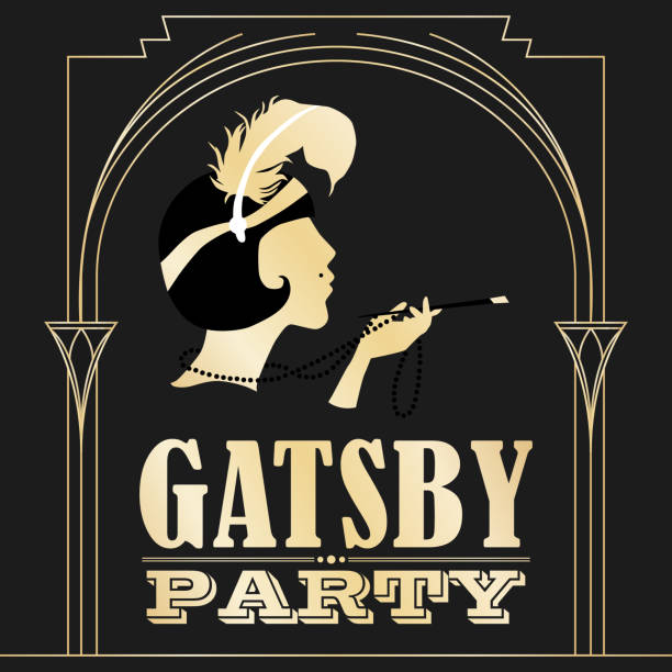 An invitation to a Gatsby-style party An invitation to a Gatsby-style party. A girl in her 20s. A cigarette in the mouthpiece. Burlesque style. Vector illustration isolated for design and web. burlesque stock illustrations