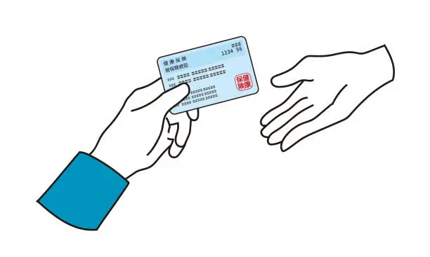 Vector illustration of The person who hands over the insurance card during the procedure