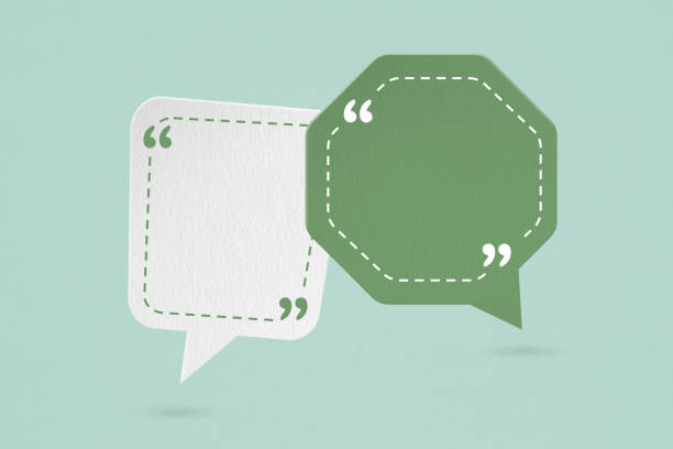 istock For conceptual image about communication and social media, customer feedback, Blank correspondence white and dark green grunge paper speech bubbles with quote sign on rough light green paper texture 1690320931